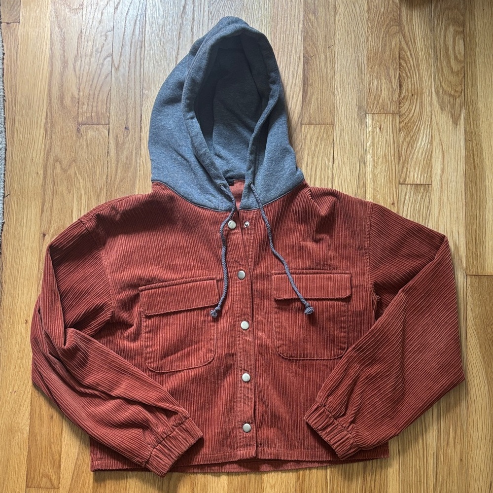 Forever 21 Rust Corduroy Jacket with Gray Hood